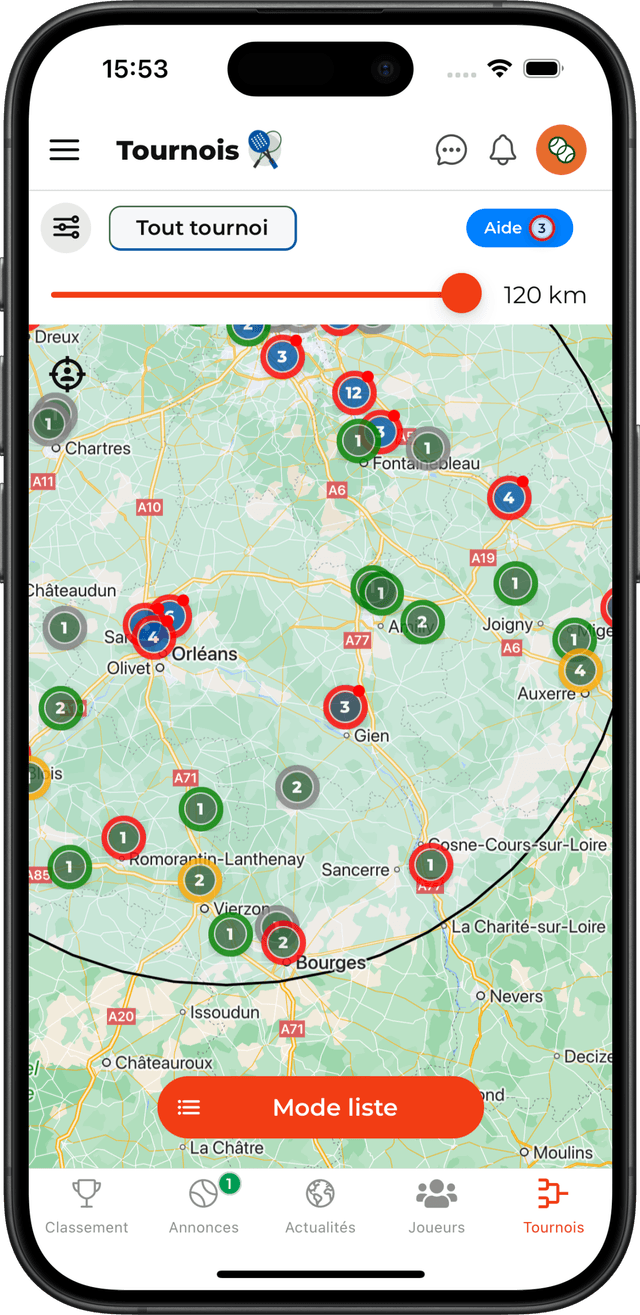 Localisez les tournois