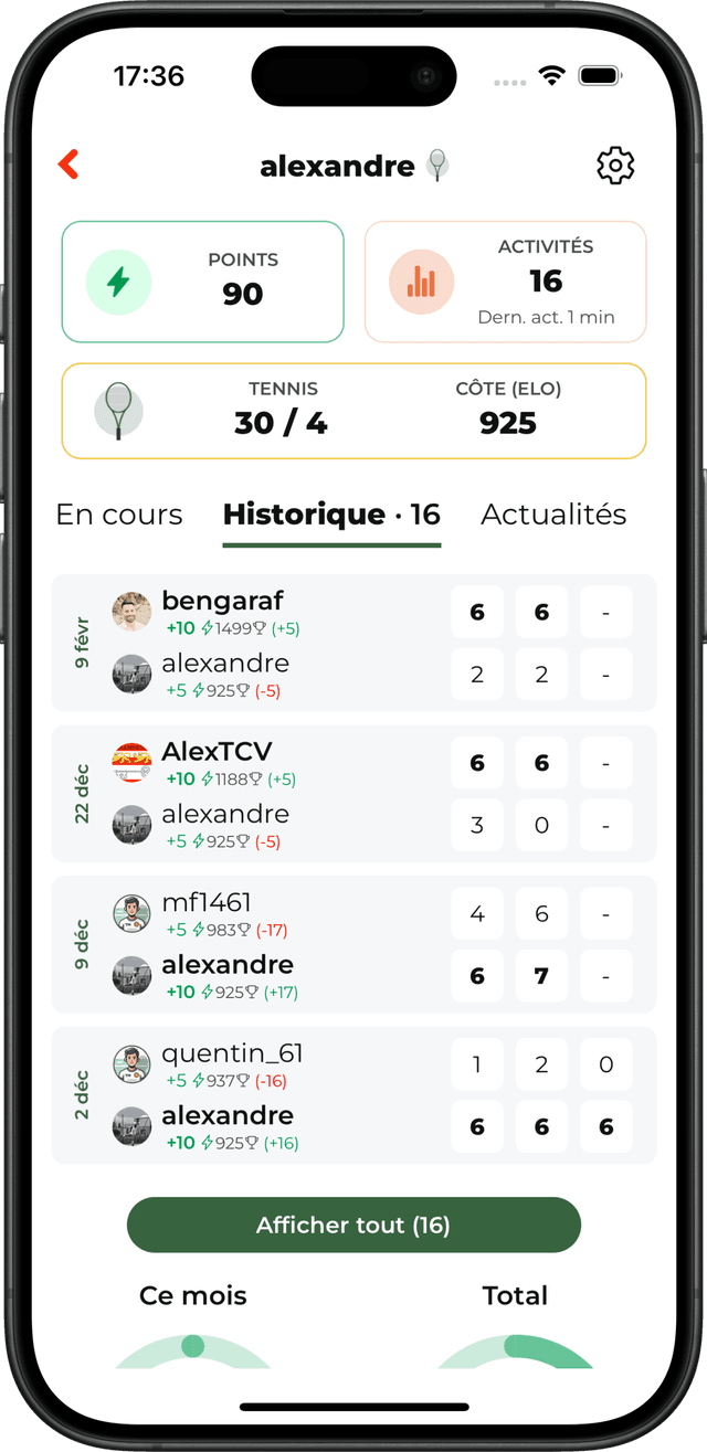 Renseignez vos matchs et entraînements