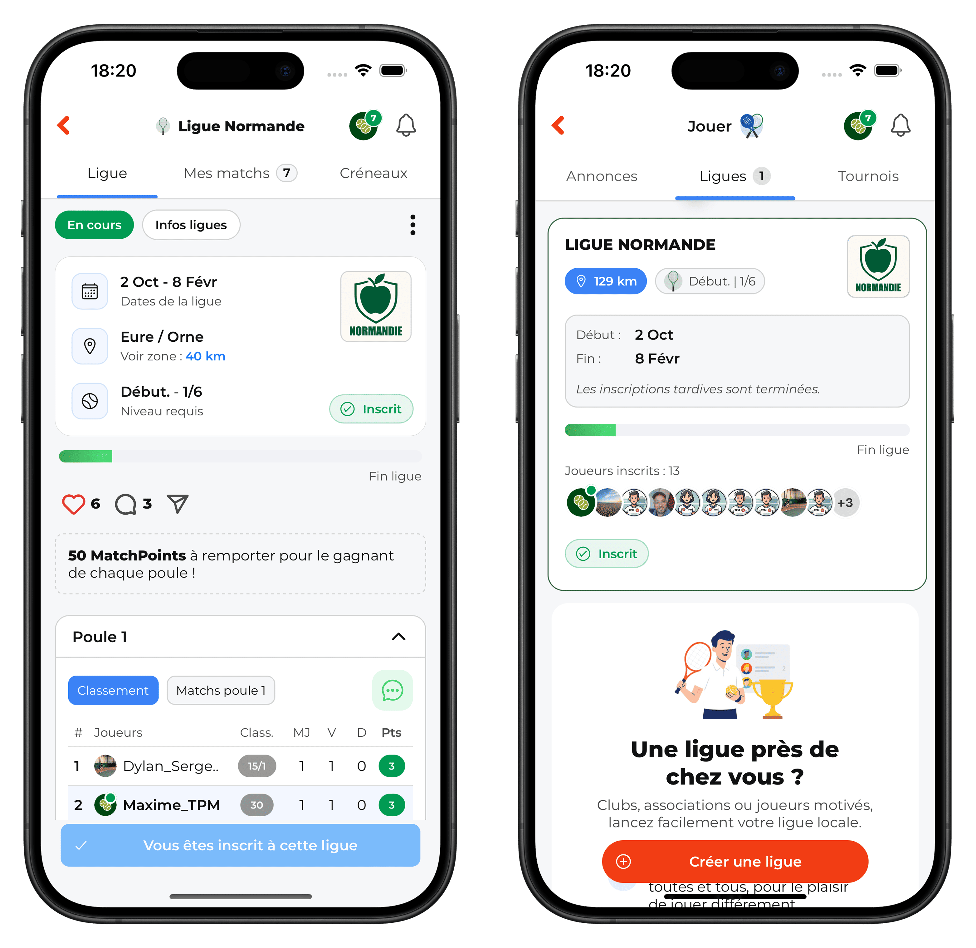Ligues amicales sur TennisPadelMatchup